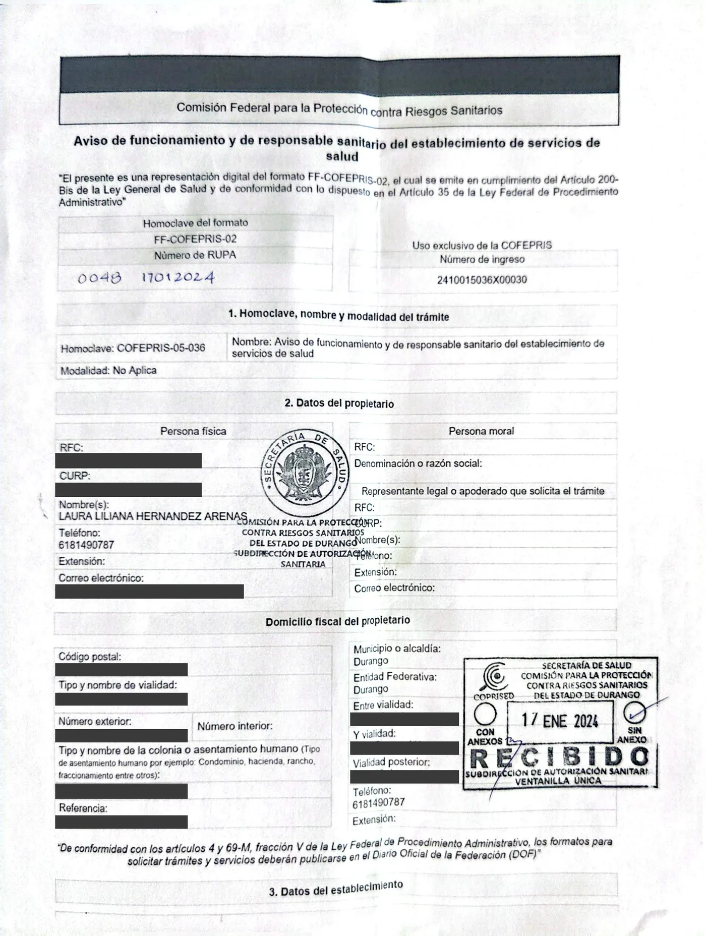 Aviso de funcionamiento · Hoja 1